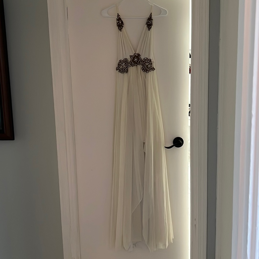 Beautiful senior prom dress white and beige